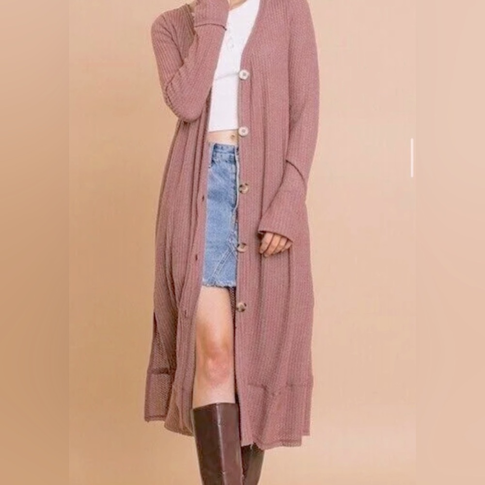 Umgee mauve waffle knit Cardigan XL